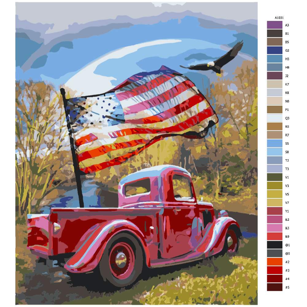 Návod pro malování podle čísel Auto s vlajkou