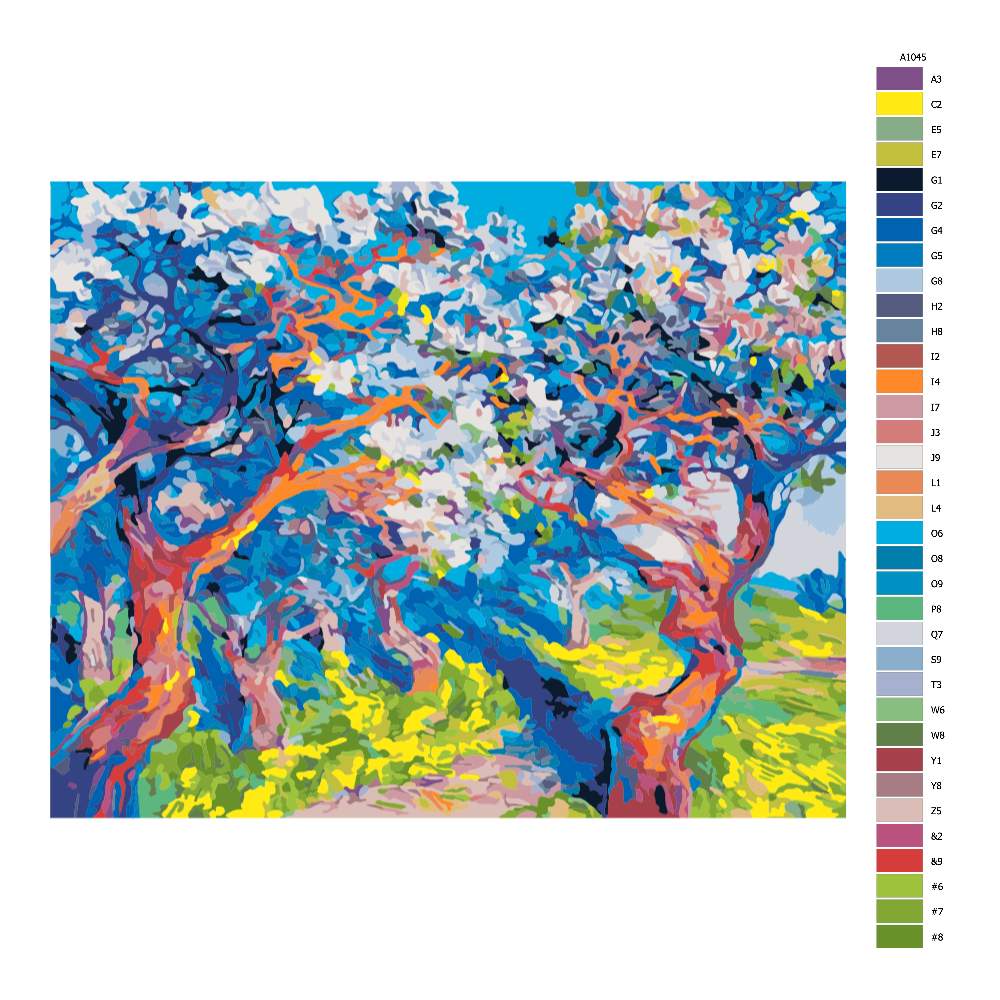 Návod pro malování podle čísel Rozkvetlé stromy