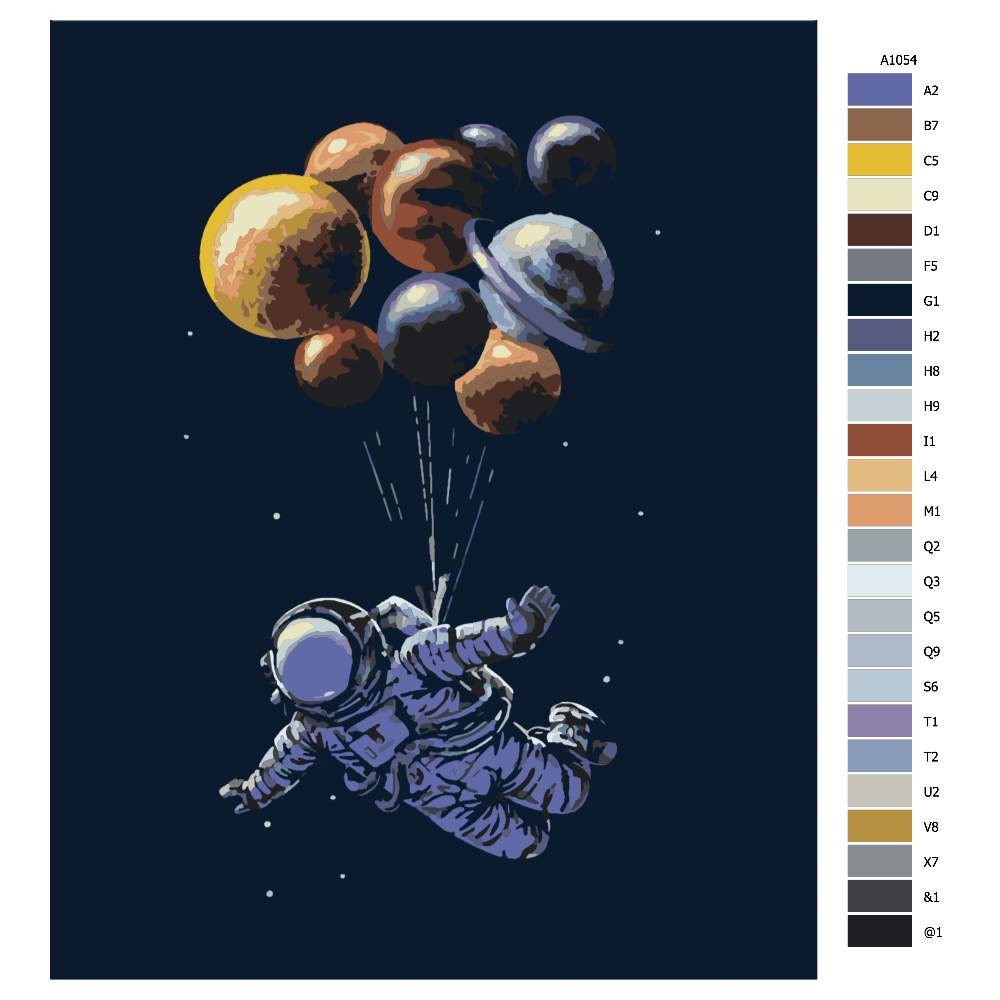 Návod pro malování podle čísel Astronout a balonky