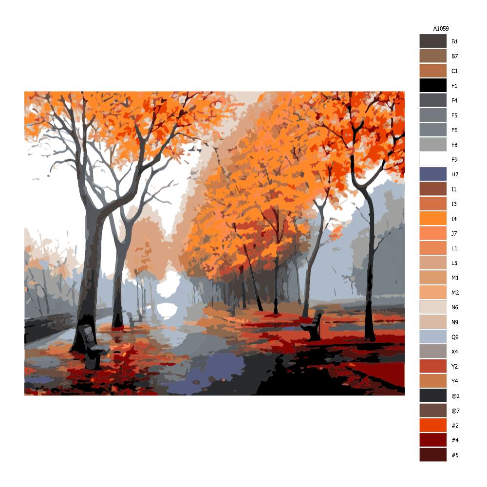 Návod pro malování podle čísel Podzim v ulicích