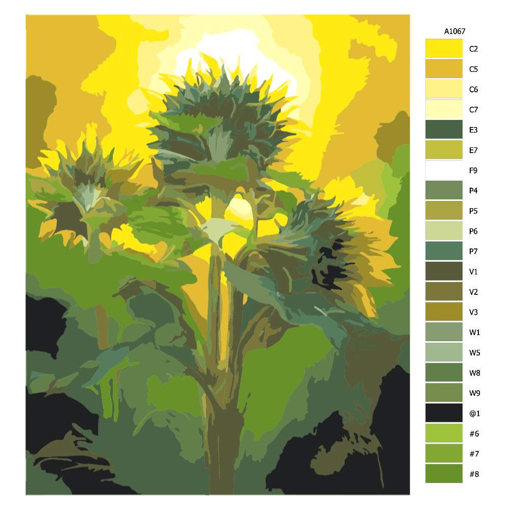 Návod pro malování podle čísel Tři slunečnice