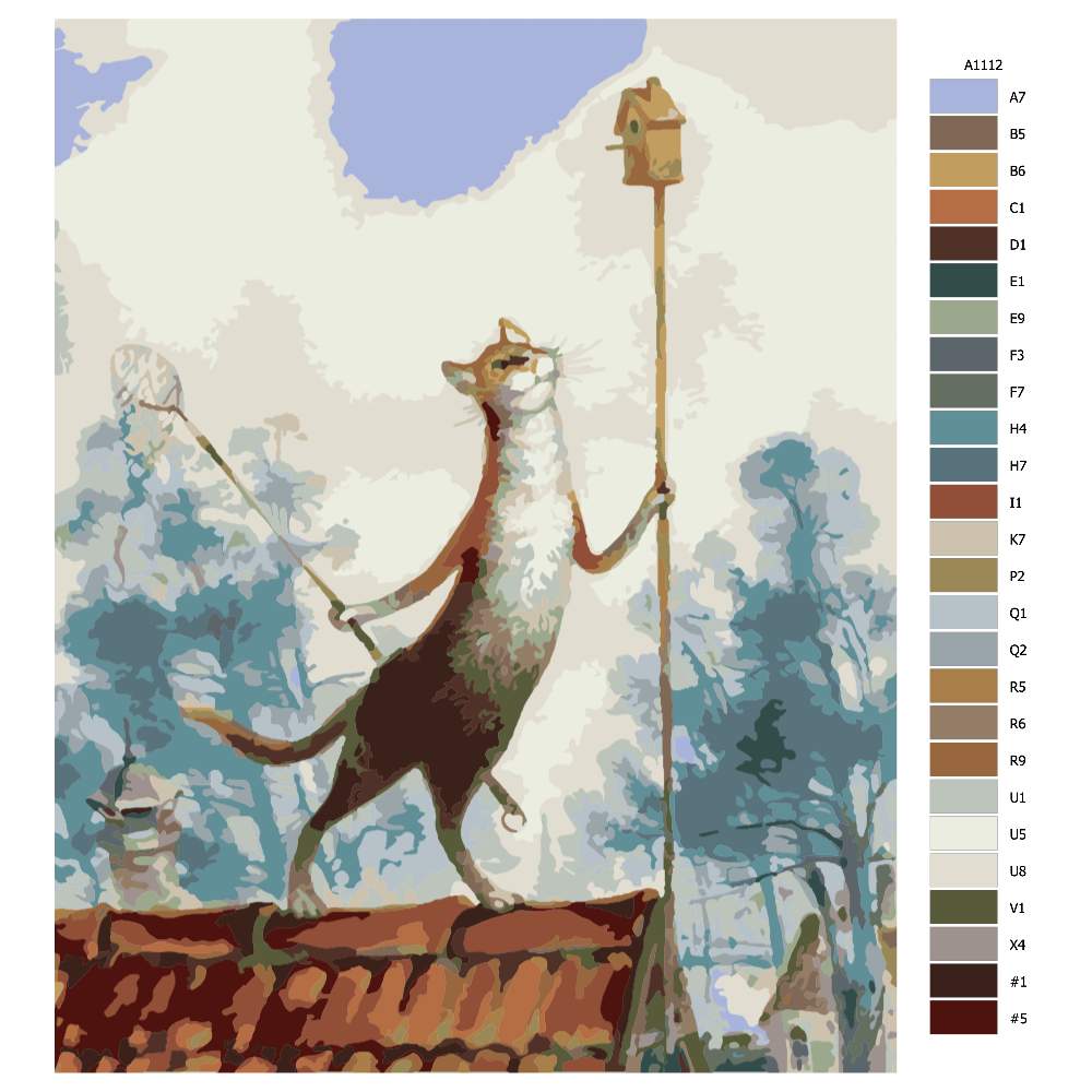 Návod pro malování podle čísel Kočka loví ptáky