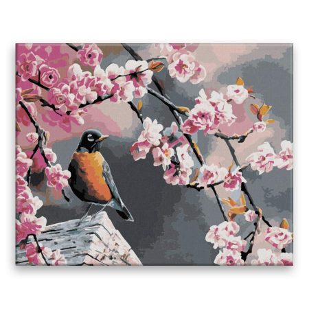Malování podle čísel Pták a sakura