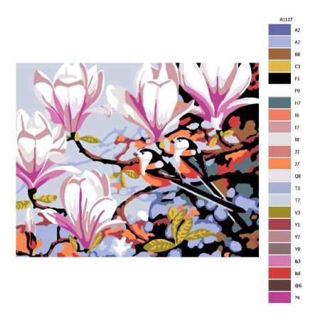 Návod pro malování podle čísel Ptáci v magnolii