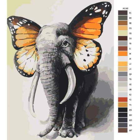 Návod pro malování podle čísel Slon s motýlími křídly