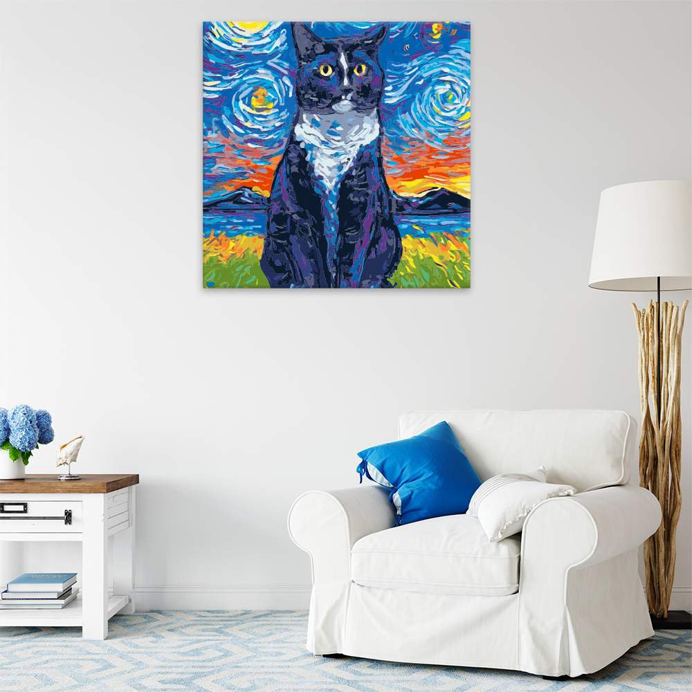 Obraz na zdi Sedící kočka pestrobarevná