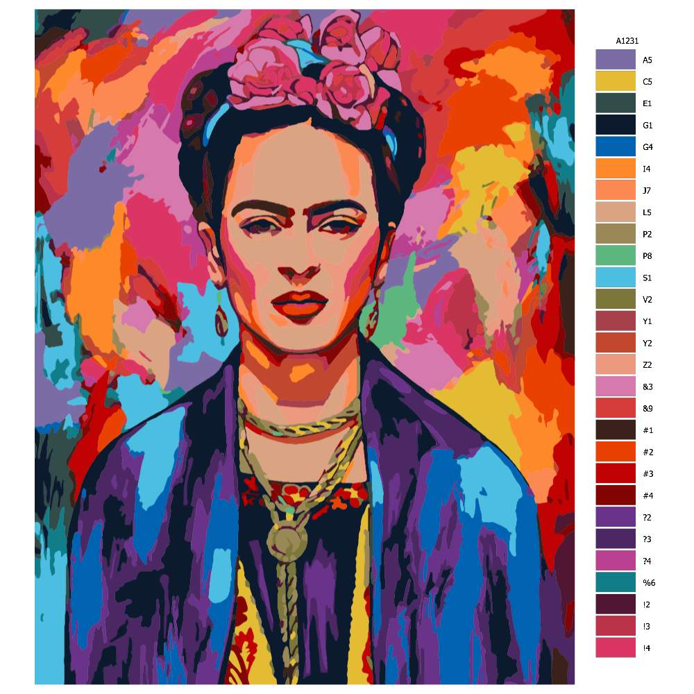 Návod pro malování podle čísel Frida v barvách