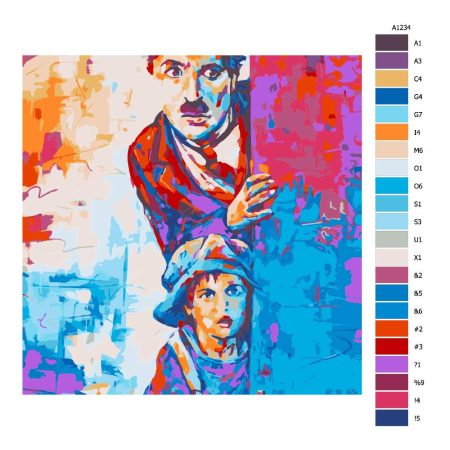 Návod pro malování podle čísel Charley Chaplin v barvách