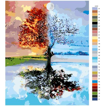 Návod pro malování podle čísel Strom ve čtyřech ročních obdobích