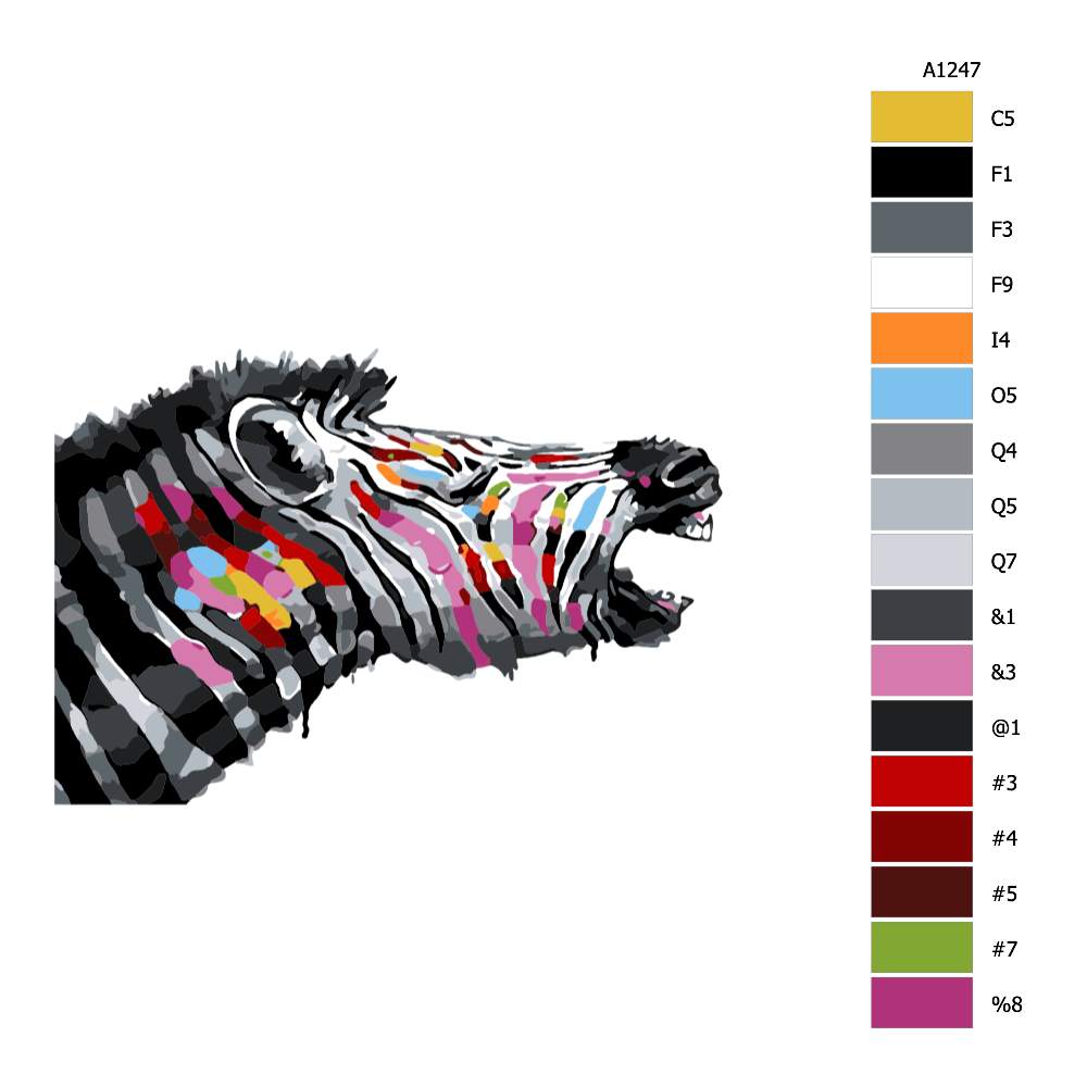 Návod pro malování podle čísel Zebra z boku v barvách