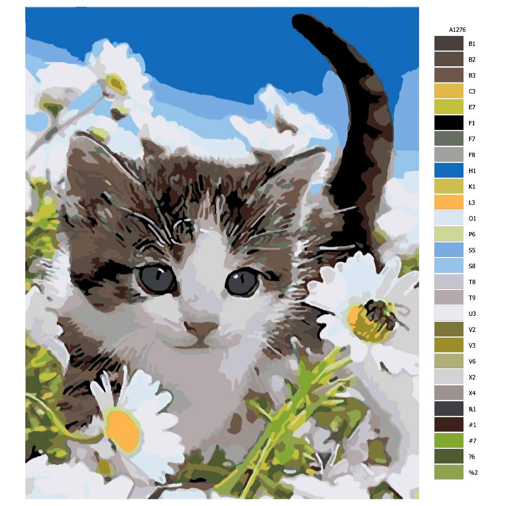 Návod pro malování podle čísel Roztomilá kočička v kvítí