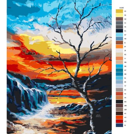 Návod pro malování podle čísel Suchý strom nad soumrakem