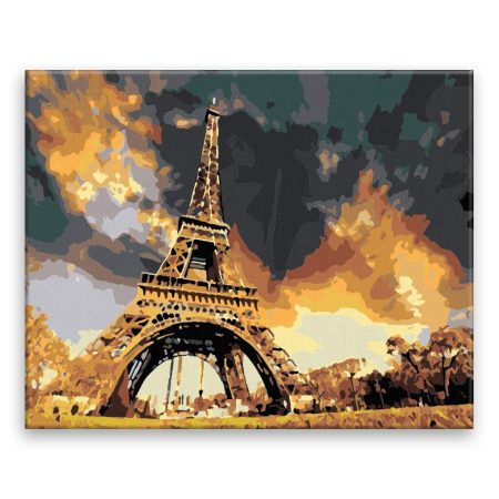 Malování podle čísel Eiffel Tower pod mrakem