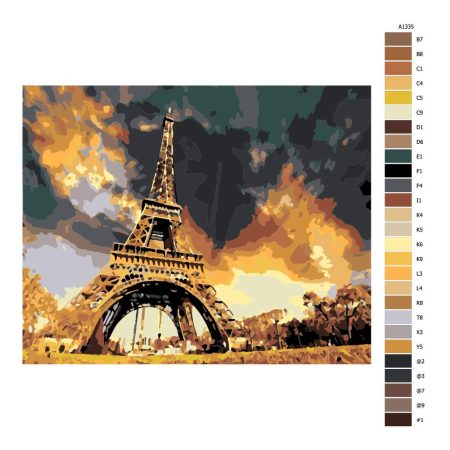 Návod pro malování podle čísel Eiffel Tower pod mrakem
