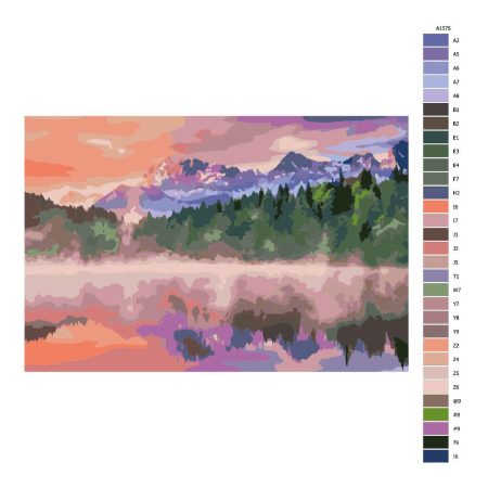 Návod pro malování podle čísel Mlha u jezera
