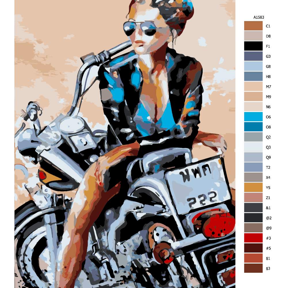 Návod pro malování podle čísel Kráska na motorce