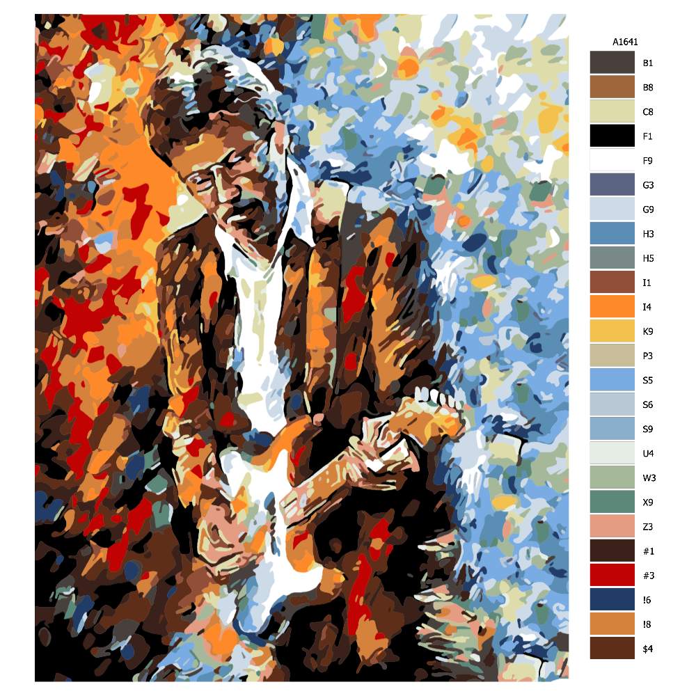 Návod pro malování podle čísel Eric Clapton v barvách