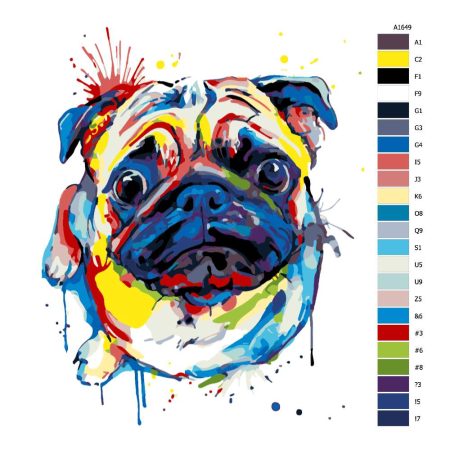 Návod pro malování podle čísel Vzhlížející mops v barvách