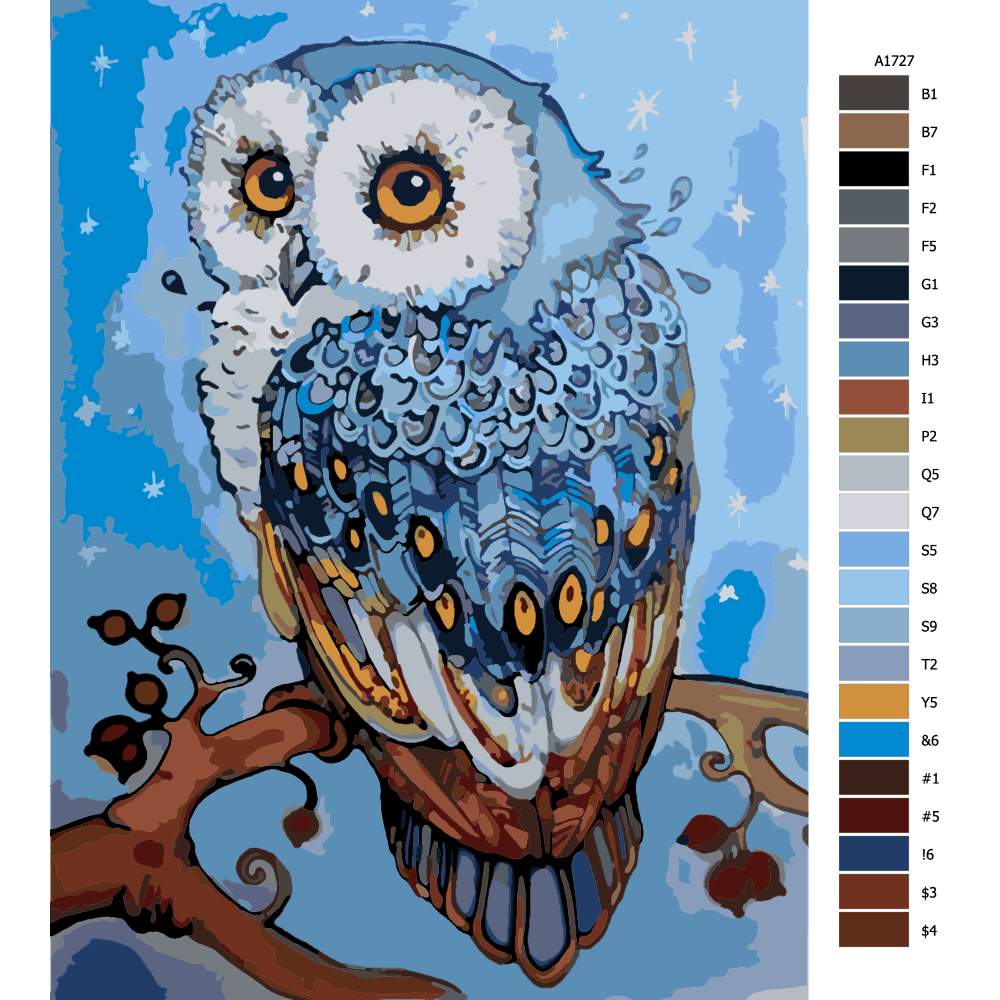 Návod pro malování podle čísel Tajemná modrá sova
