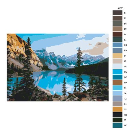 Návod pro malování podle čísel Modré jezero v horách
