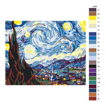 Návod pro malování podle čísel Hvězdná noc II Van Gogh