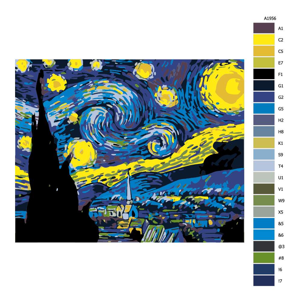 Návod pro malování podle čísel Hvězdná noc Van Gogh