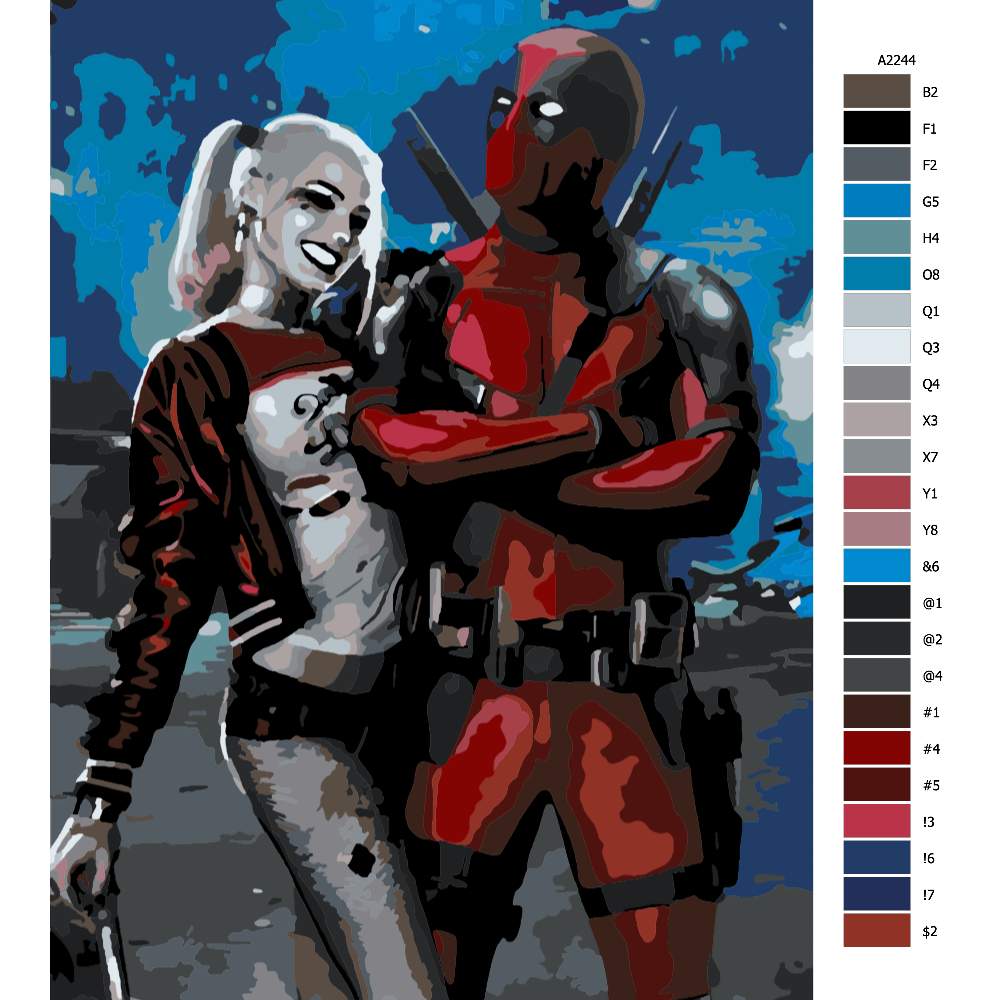 Návod pro malování podle čísel Harley Quinn Deadpool