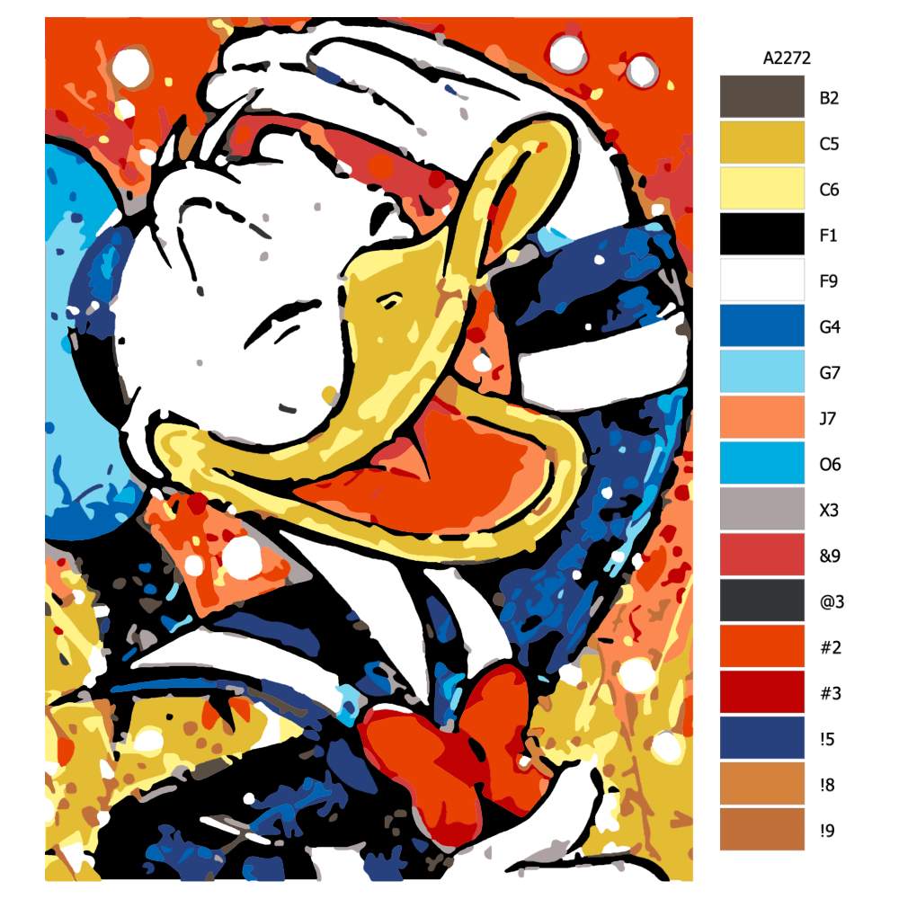 Návod pro malování podle čísel Kačer Donald