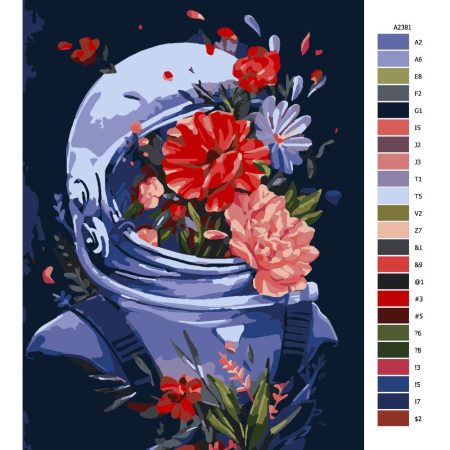 Návod pro malování podle čísel Astronaut s kvetinou