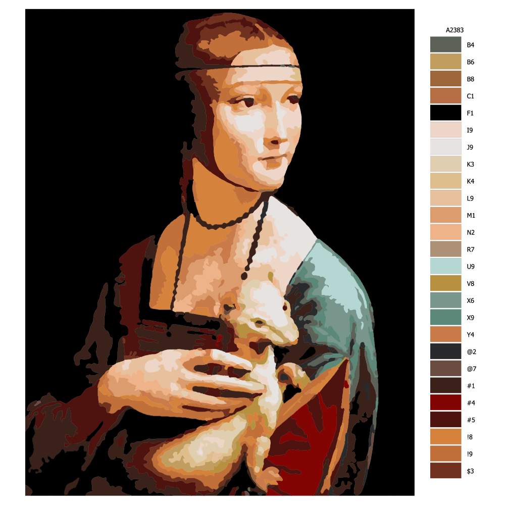 Návod pro malování podle čísel Dáma s hranostajem Leonardo da Vinci