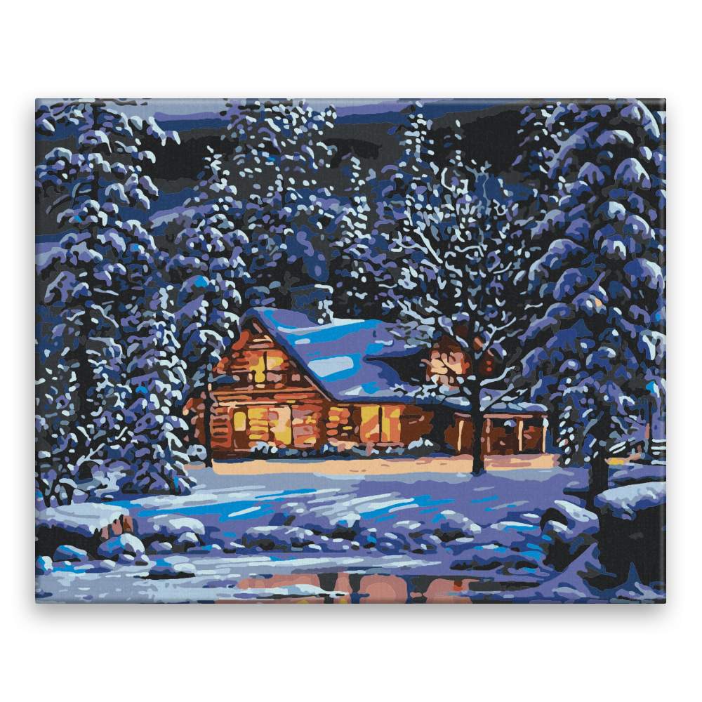 Malování podle čísel Zimní horská chata
