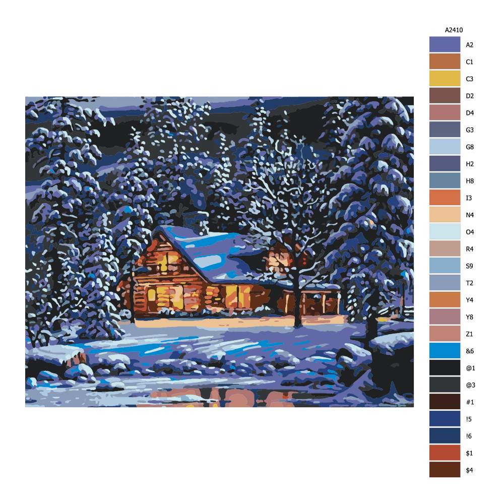 Návod pro malování podle čísel Zimní horská chata