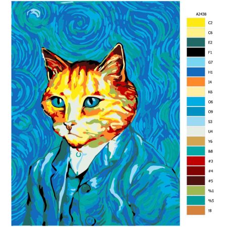 Návod pro malování podle čísel Kocour v obleku Van Gogh