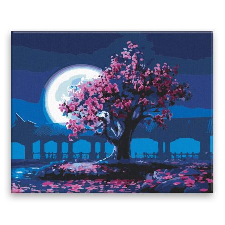 Malování podle čísel Rozkvetený strom v japonské zahradě