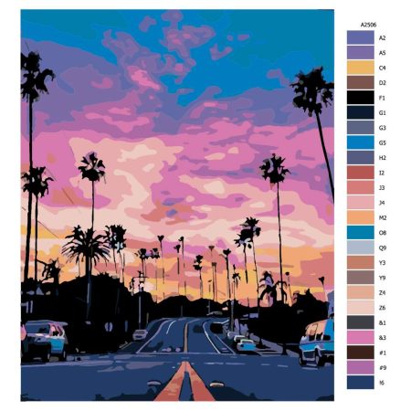 Návod pro malování podle čísel Západ slunce nad Kalifonií
