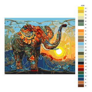 Návod pro malování podle čísel Slon při západu