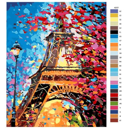 Návod pro malování podle čísel Barevná Eiffelova věž