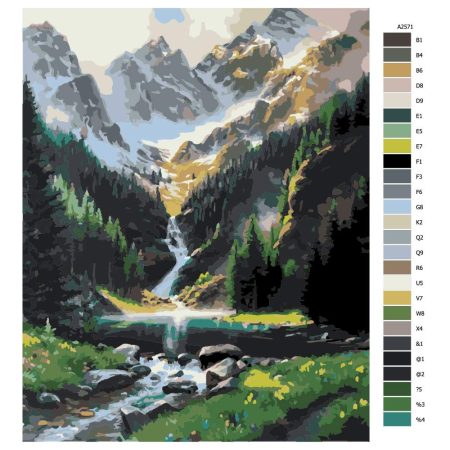 Návod pro malování podle čísel Kouzelný horský vodopád