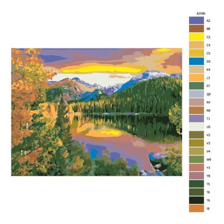 Návod pro malování podle čísel Podzimní krajina při východu slunce