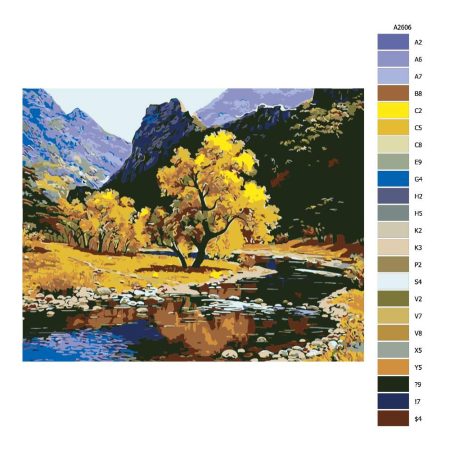 Návod pro malování podle čísel Řeka v podzimních barvách