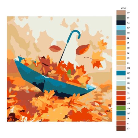 Návod pro malování podle čísel Podzimní listí a modrý deštník