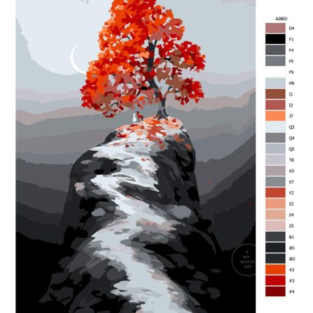 Návod pro malování podle čísel Strom na skále