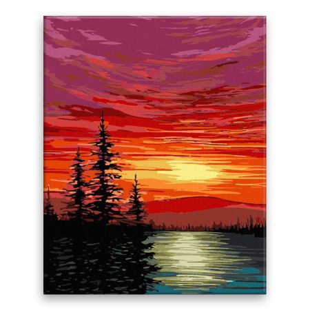 Malování podle čísel Západ slunce nad jezerem