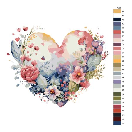 Návod pro malování podle čísel Kvetoucí srdce