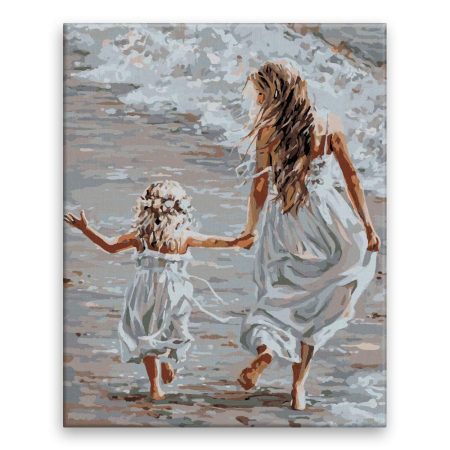 Malování podle čísel Matka s dcerou na pláži