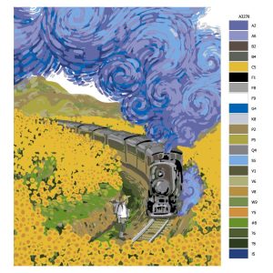 Návod pro malování podle čísel Vlak ve slunečnicovém poli