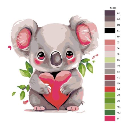 Návod pro malování podle čísel Koala se srdíčkem