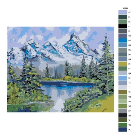 Návod pro malování podle čísel Jezero pod horami