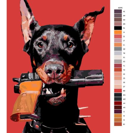 Návod pro malování podle čísel Pes se zbraní