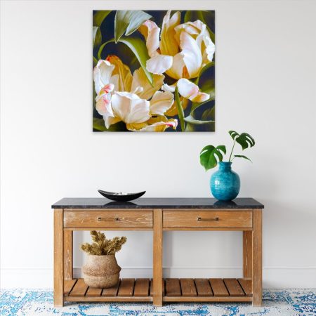 Obraz na plátně Dva okrakrasné tulipány v odkvětu